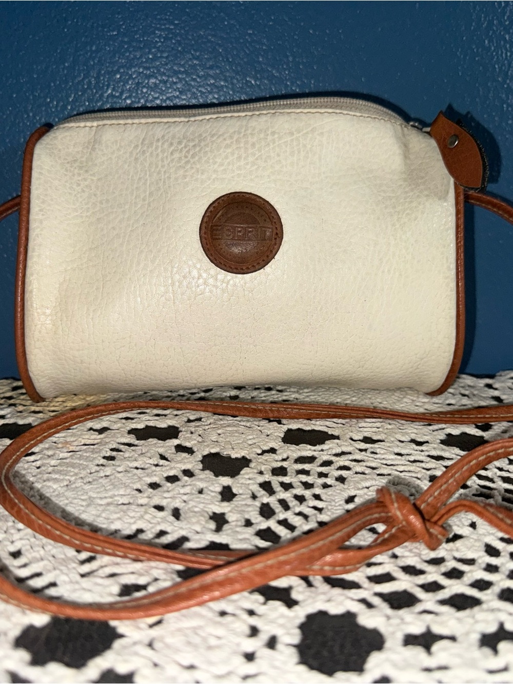 Esprit Cream Crossbody with Brown Trim